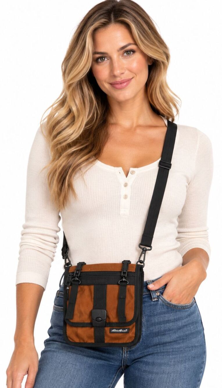 Eddie Bauer Travel Organizer Crossbody Bag Brown Black Passport Wallet Pouch